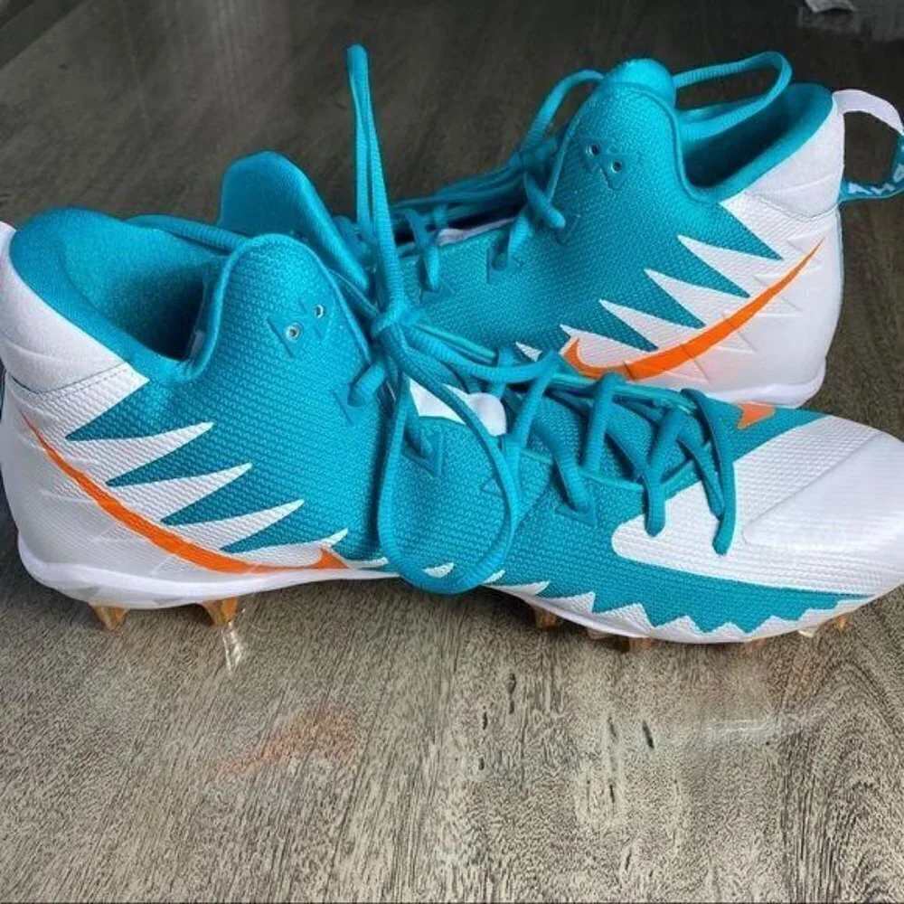 Nike Alpha Menace Shark 2 Football Cleats SZ 16 NWOT - Miami Dolphins Colors